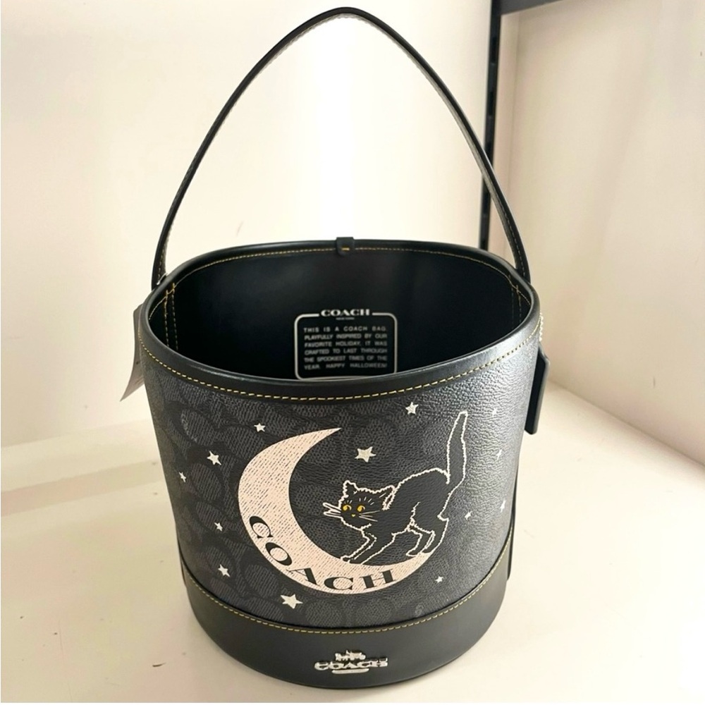 Coach Black and Gray Bucket Bag with Cat Design